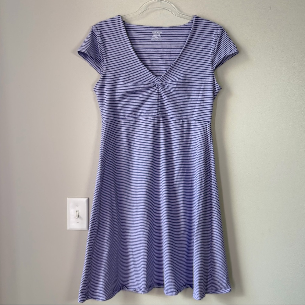 Toad&Co Lavender and White Striped V‑Neck Knit Dress